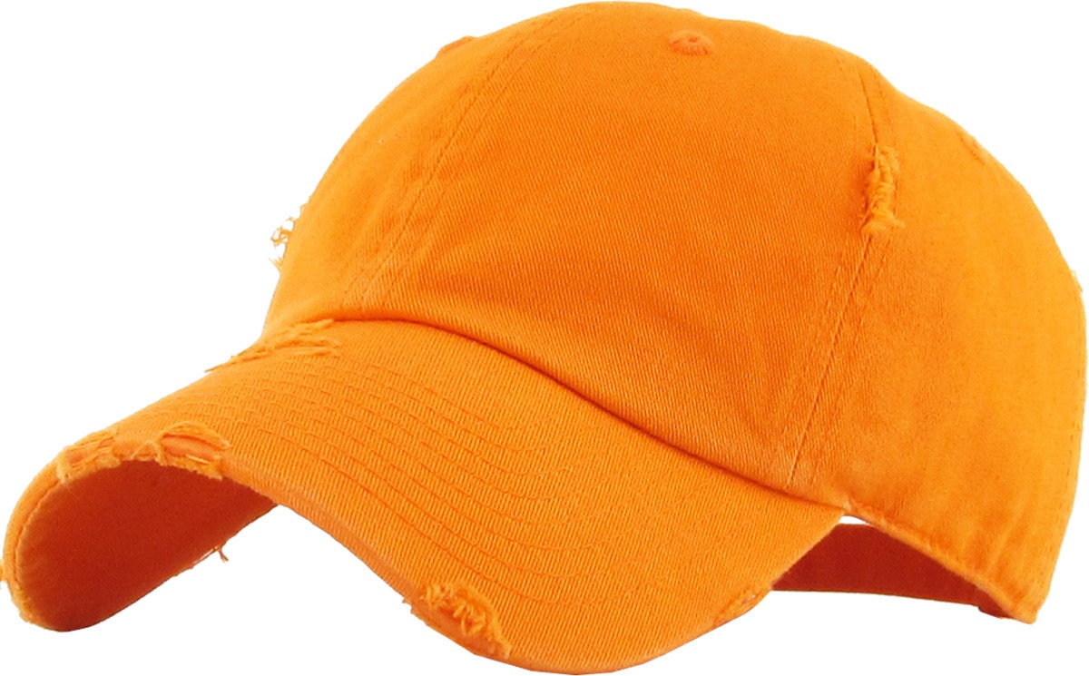 Orange Distressed Vintage Baseball Cap Front Side View